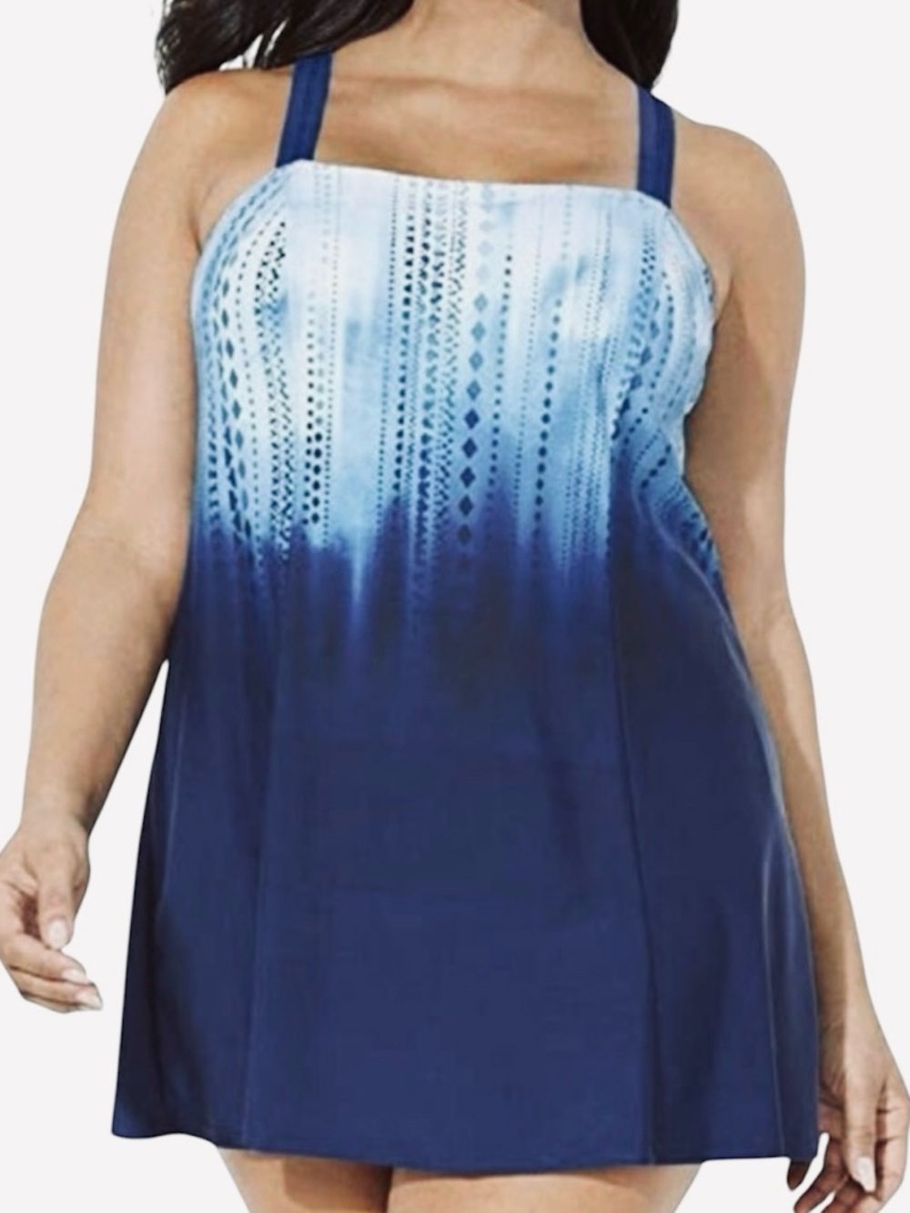Swimsuits For All Princess Seam Swimdress Blue Ombre Tummy Control Plus Size 22